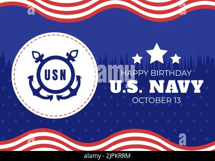 US Navy Geburtstag am 13.. Oktober handgezeichnete Cartoon flache Illustration geeignet für Poster, Banner und Grußkarte im Hintergrund-Stil Stock Vektor