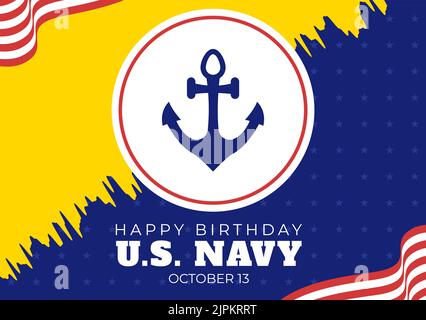 US Navy Geburtstag am 13.. Oktober handgezeichnete Cartoon flache Illustration geeignet für Poster, Banner und Grußkarte im Hintergrund-Stil Stock Vektor