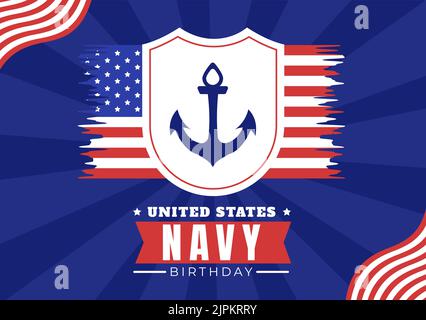 US Navy Geburtstag am 13.. Oktober handgezeichnete Cartoon flache Illustration geeignet für Poster, Banner und Grußkarte im Hintergrund-Stil Stock Vektor