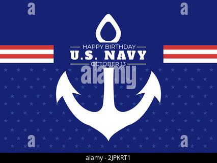 US Navy Geburtstag am 13.. Oktober handgezeichnete Cartoon flache Illustration geeignet für Poster, Banner und Grußkarte im Hintergrund-Stil Stock Vektor