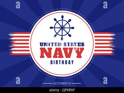 US Navy Geburtstag am 13.. Oktober handgezeichnete Cartoon flache Illustration geeignet für Poster, Banner und Grußkarte im Hintergrund-Stil Stock Vektor