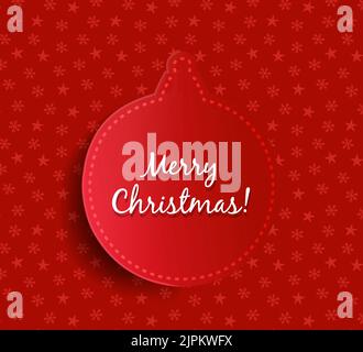 Rote Weihnachtskugel auf rotem Musterhintergrund. Vektorgrafik auf Papier. Weihnachtsbanner Stock Vektor