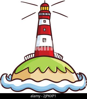 Ein Cartoon Leuchtturmsymbol auf weißem Hintergrund isoliert Stock Vektor
