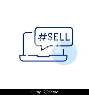 Laptop mit Verkaufsbotschaft. Pixel-perfektes, bearbeitbares Strichliniensymbol Stock Vektor