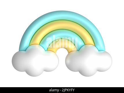 3D Illustration von niedlichen blau gelben Regenbogen isoliert auf weißem Hintergrund. Stockfoto