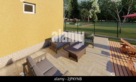 Beeindruckendes modernes Haus mit Pool Stockfoto