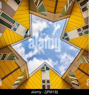 Kubuswoningen, moderne Architektur im Zentrum von Rotterdam, Niederlande Stockfoto