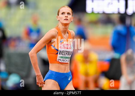 München, Deutschland. 19. August 2022. MÜNCHEN, DEUTSCHLAND - 19. AUGUST: Britt Weerman aus den Niederlanden startet im Hochsprung der Frauen bei den Europameisterschaften München 2022 im Olympiastadion am 19. August 2022 in München (Foto: Andy Astfalck/BSR Agency) Credit: Orange Pics BV/Alamy Live News Stockfoto