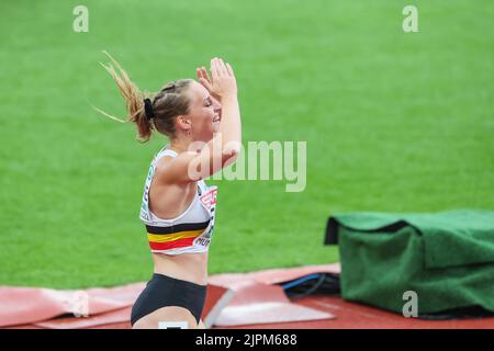 München, Deutschland. 19. August 2022. Die Belgierin Rani Vincke im Bild während der 4x100-m-Staffelhitze 1 der Frauen am neunten Tag der Leichtathletik-Europameisterschaften in München 2022, Deutschland, am Freitag, den 19. August 2022. Die zweite Auflage der Europameisterschaften findet vom 11. Bis 22. August statt und umfasst neun Sportarten. BELGA FOTO BENOIT DOPPAGNE Kredit: Belga Nachrichtenagentur/Alamy Live News Stockfoto