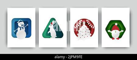 Weihnachtsbanner-Set. Weihnachtliche Hintergründe. Vektorgrafik auf Papier. Stock Vektor