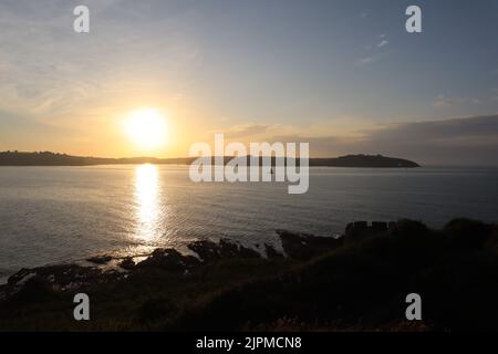 Sommersonnenwende Morgendämmerung Sonnenaufgang Cornwall Stockfoto