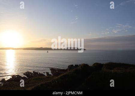 Sommersonnenwende Morgendämmerung Sonnenaufgang Cornwall Stockfoto