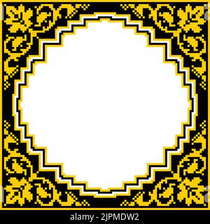 Rahmen mit ornamentierten Pflanzen. Kreuzstich-Muster. Retro-Muster. Vektorgrafik. Pixel-Art-Illustration Stock Vektor