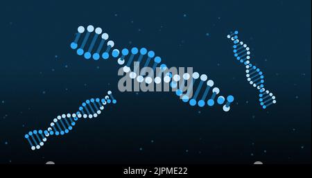 Bild von dna-Strängen auf blauem Hintergrund Stockfoto