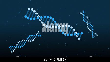 Bild von dna-Strängen auf blauem Hintergrund Stockfoto