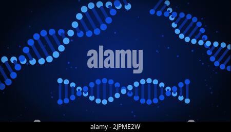 Bild von dna-Strängen auf blauem Hintergrund Stockfoto