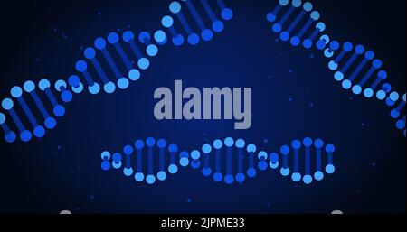Bild von dna-Strängen auf blauem Hintergrund Stockfoto