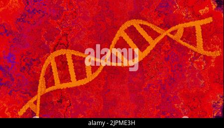 Bild des dna-Strangs auf rotem Hintergrund Stockfoto