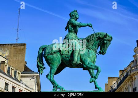 Frankreich, Region Centre-Val de Loire, Loiret (45), Orleans, Place du Martroi, Reiterstatue der Jeanne d'Arc, 1855 von Denis Foyatier angefertigt Stockfoto