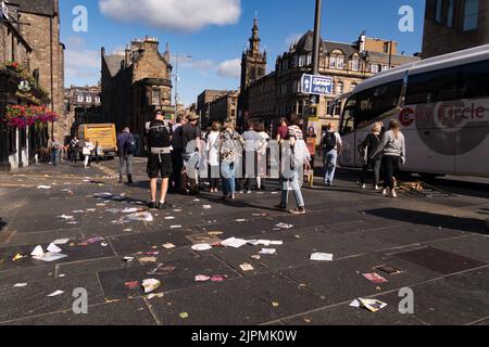 Edinburgh, Schottland, Großbritannien. 19. August 2022. Arbeiter In Edinburgh Schlagen. Ein Blick auf das Stadtzentrum von Edinburgh, wo sich nach dem Streik der Arbeiter der Müll anhäufte Credit: Lorenzo Dalberto/Alamy Live News Stockfoto