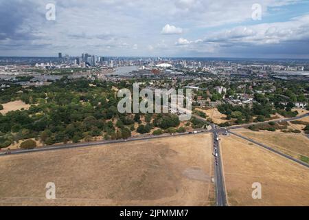 Blackheath London UK Drohne Luftaufnahme im Sommer Dürre 2022 Stockfoto