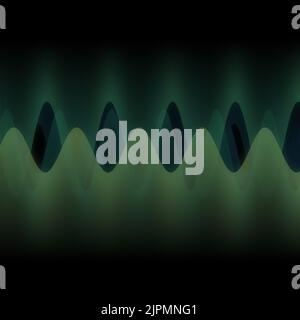 Illustration mehrerer Wellen, die durch viele kleine digitale vertikale Linien oszillieren oder überlappen abstraktes dekoratives modernes Design auf schwarzem Hintergrund Stockfoto