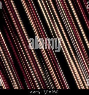Diagonal Striped Glowing Lines Neonstreifen mit hellen, farbenfrohen, abstrakten Bewegungs- und Geschwindigkeitslinien auf schwarzem Hintergrund für Tapeten Stockfoto