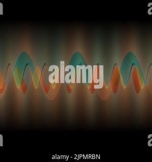 Illustration mehrerer Wellen, die durch viele kleine digitale vertikale Linien oszillieren oder überlappen abstraktes dekoratives modernes Design auf schwarzem Hintergrund Stockfoto