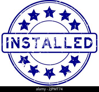 Grunge blau installiertes Wort mit Stern-Symbol rund Gummi-Siegel-Stempel auf weißem Hintergrund Stock Vektor