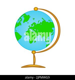 Globus mit Ständer. Welt auf Globus für Klassenzimmer und Schule. Planet Earth-Modell. Karte auf Kugel für Bildung, Reisen und Geographie.Vektor-Illustration Stock Vektor