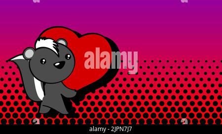 Schöne kleine Baby chibi skunk Cartoon, holdig große Liebe rotes Herz, Hintergrund-Illustration im Vektor-Format Stock Vektor