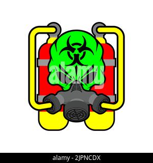 Biohazard Schädel in Maske. Schädel in chemischem Schutzhelm. Post-Apokalypse-Zeichen. Apokalyptisches Symbol Stock Vektor