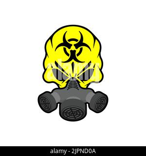 Biohazard Schädel in Maske. Schädel in chemischem Schutzhelm. Post-Apokalypse-Zeichen. Apokalyptisches Symbol Stock Vektor