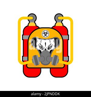 Biohazard Schädel in Maske. Schädel in chemischem Schutzhelm. Post-Apokalypse-Zeichen. Apokalyptisches Symbol Stock Vektor
