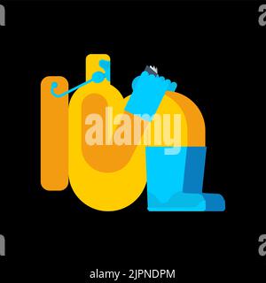 Der Mensch im Strahlenschutzanzug liest die Bibel. Konzept nach dem Atomkrieg. Stock Vektor