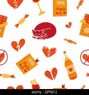 Nahtloses Muster mit bunten Kritzeleien. Anti-Valentinstag-Konzept. Stock Vektor