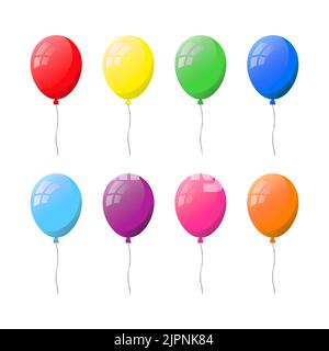 Set von bunten flachen Heliumballons auf weißem Hintergrund isoliert. Stock Vektor