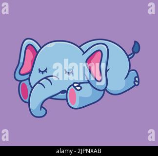 Niedlichen Elefanten schlafen auf dem Boden. Isoliert Cartoon Tier Illustration. Flat Style Sticker Icon Design Premium Logo Vektor. Maskottchen-Charakter Stock Vektor
