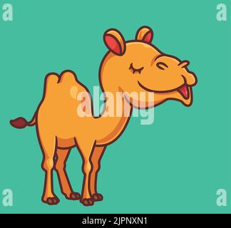 Nettes Kamel glücklich Lächeln. Isoliert Cartoon Tier Illustration. Flat Style Sticker Icon Design Premium Logo Vektor. Maskottchen-Charakter Stock Vektor