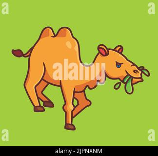 Cute Kamel essen Gras. Isoliert Cartoon Tier Illustration. Flat Style Sticker Icon Design Premium Logo Vektor. Maskottchen-Charakter Stock Vektor