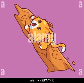 Niedliche Katze kratzen Baum. Isoliert Cartoon Tier Illustration. Flat Style Sticker Icon Design Premium Logo Vektor. Maskottchen-Charakter Stock Vektor