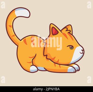 Nette Katze bereit zur Jagd. Isolierte Cartoon Tier Illustration. Flat Style Sticker Icon Design Premium Logo Vektor. Maskottchen-Charakter Stock Vektor