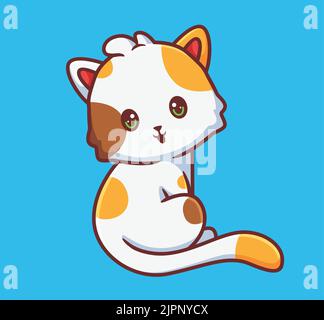 Nette Katze hinter sich. Isoliert Cartoon Tier Illustration. Flat Style Sticker Icon Design Premium Logo Vektor. Maskottchen-Charakter Stock Vektor