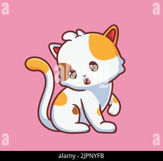 Nette Katze Wunder für etwas. Isolierte Cartoon Tier Illustration. Flat Style Sticker Icon Design Premium Logo Vektor. Maskottchen-Charakter Stock Vektor