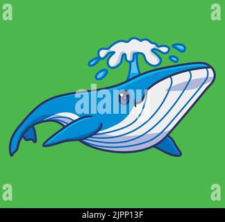 Cute blauen Wal sprühen das Wasser. Isolierte Cartoon Tier Illustration. Flat Style Sticker Icon Design Premium Logo Vektor. Maskottchen-Charakter Stock Vektor