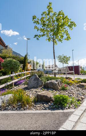 Nendeln, Liechtenstein, 28. April 2022 schöne Landschaft an einem sonnigen Tag im Frühling Stockfoto