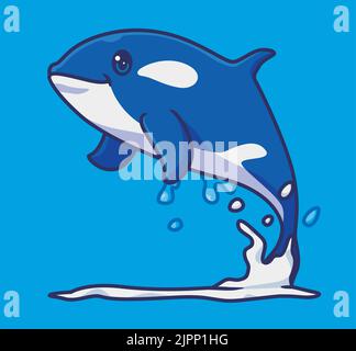 Niedliche Killer Wal springen. Isoliert Cartoon Tier Illustration. Flat Style Sticker Icon Design Premium Logo Vektor. Maskottchen-Charakter Stock Vektor