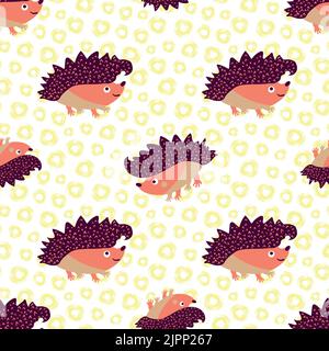 Niedliche Vektor spiky, stachelig, Igel nahtlose Muster Hintergrund. Kawaii-Igel vor dem Hintergrund der Blase. Cartoon Figur Wald Tier wandern umher Stock Vektor