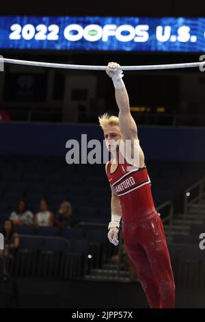 18. August 2022: Colt Walker aus Stanford tritt bei den Vorkämpfen der Männer bei der U.S. Gymnastics Championship 2022 an. Die Veranstaltung findet in der Amalie Arena in Tampa, FL, statt. Melissa J. Perenson/CSM Stockfoto