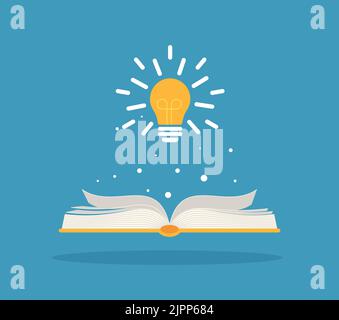 Helle kreative Idee Glühbirne über offenes Buch, denken Idee Konzept, flache Stil Vektor Illustration EPS 10. Stock Vektor